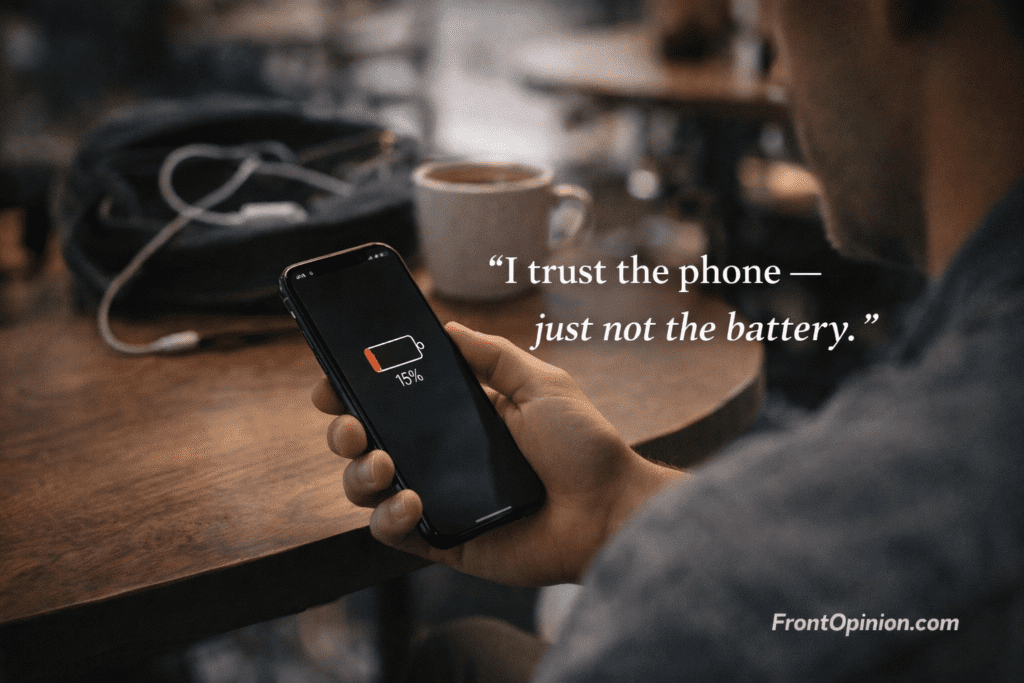 iPhone user experiencing battery anxiety during daily usage outside home