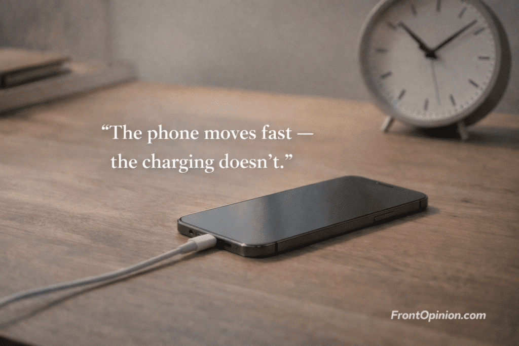 Slow iPhone charging experience highlighted through time-passing visual