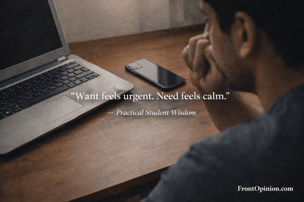 iPhone for students opinion image showing need versus want mindset