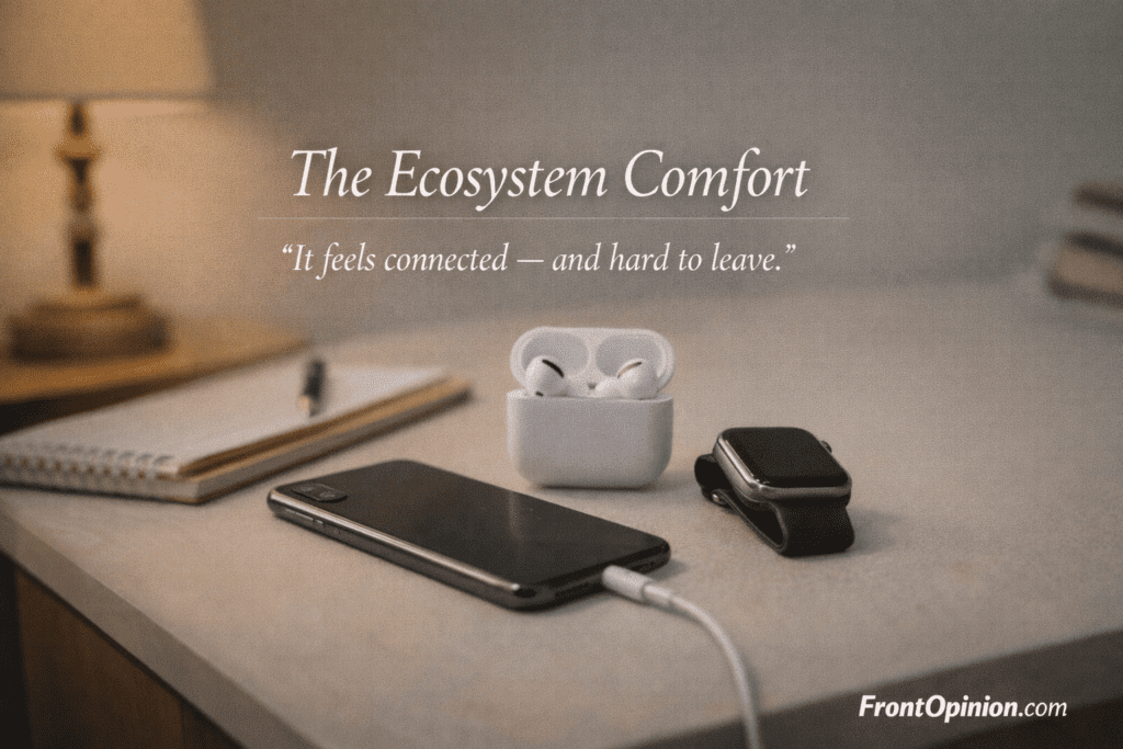 Apple ecosystem experience for iPhone beginners showing comfort and dependency