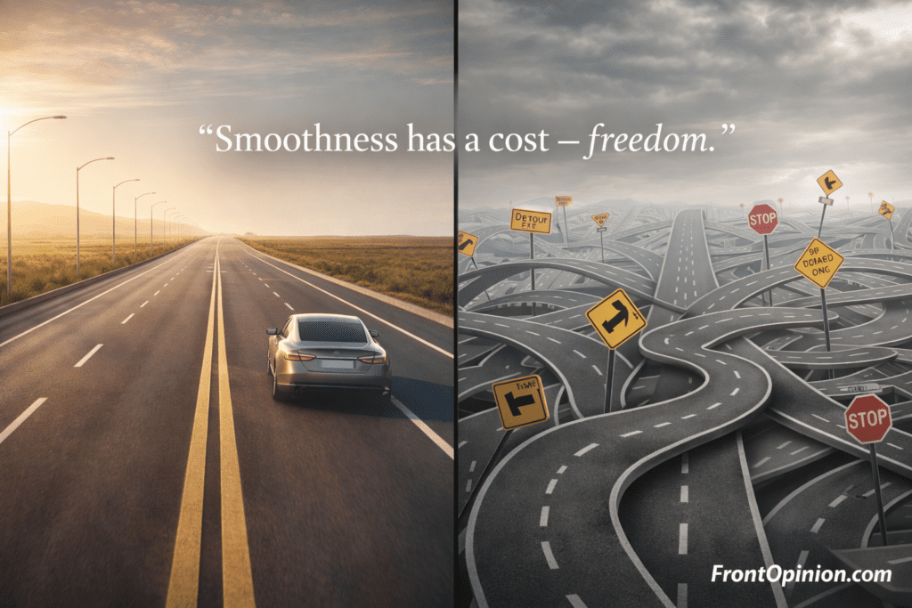 iOS experience comparison showing smooth performance versus limited customization